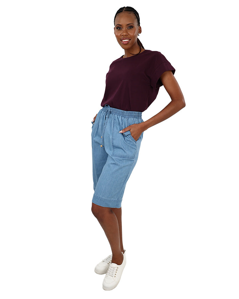 Elasticated Denim Bermuda Shorts