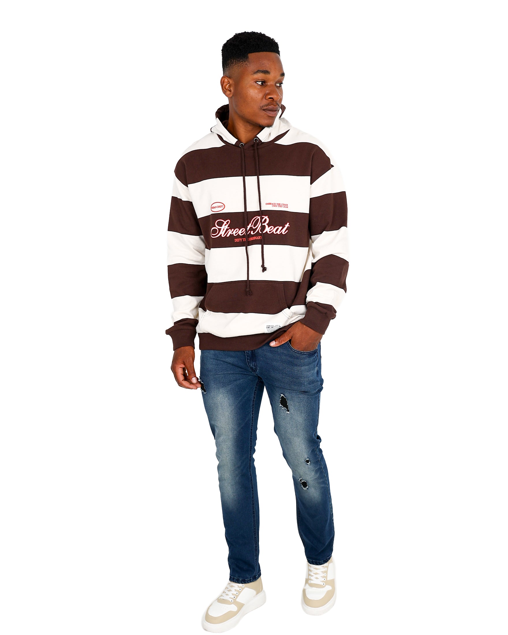 Long Sleeve Brown & Cream Striped Hoodie