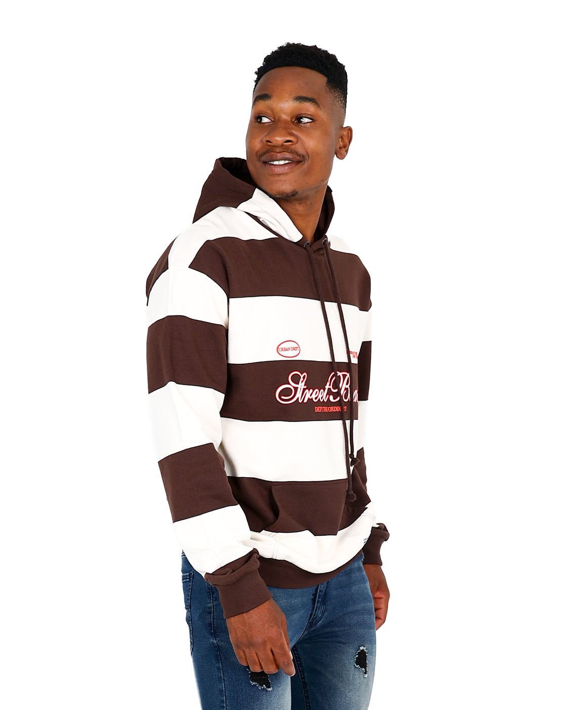 Long Sleeve Brown & Cream Striped Hoodie