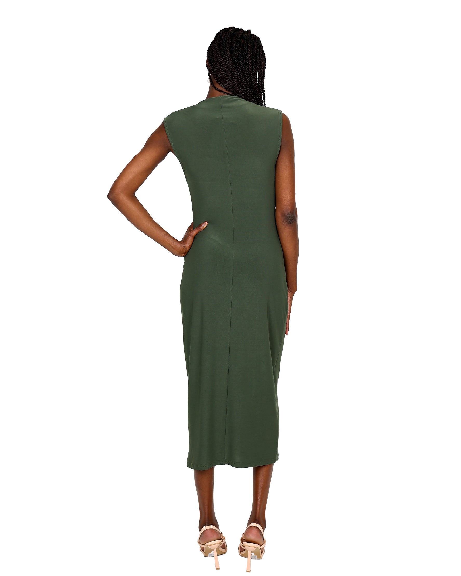 Sleeveless Side Ruched Bodycon Midi Dress