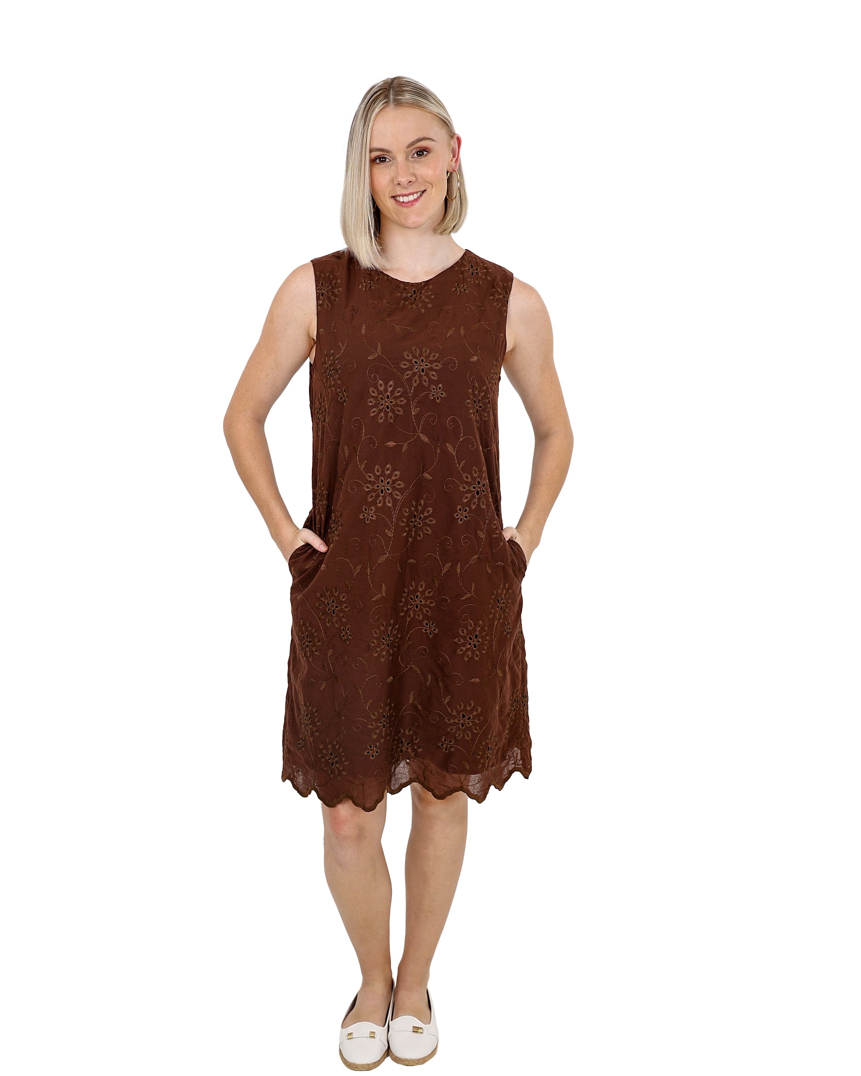 Sleeveless Chocolate Anglaise Shift Dress