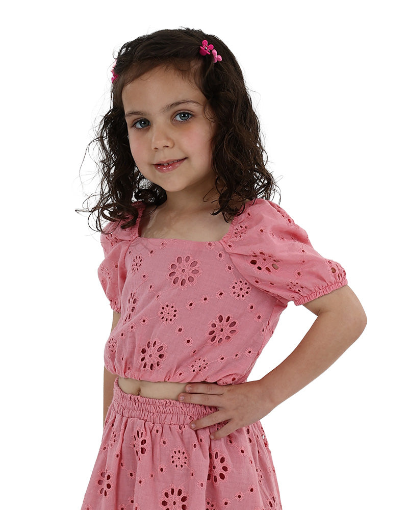 Short Puff Sleeve Anglaise Cropped Blouse