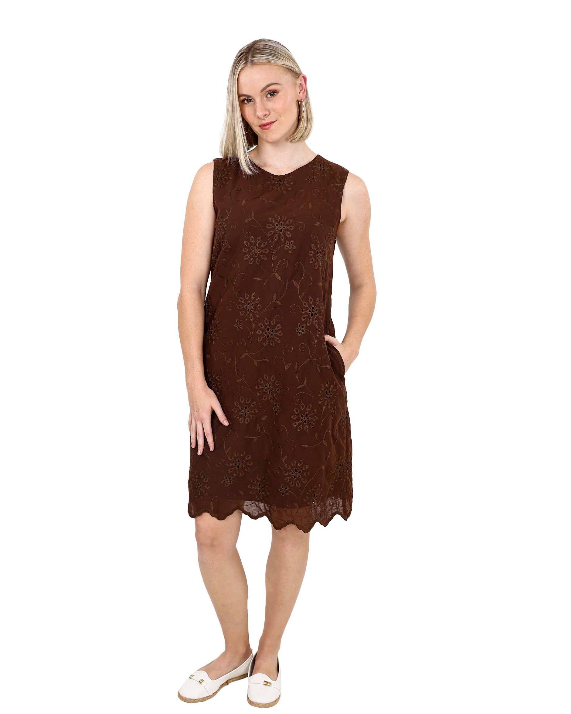Sleeveless Chocolate Anglaise Shift Dress