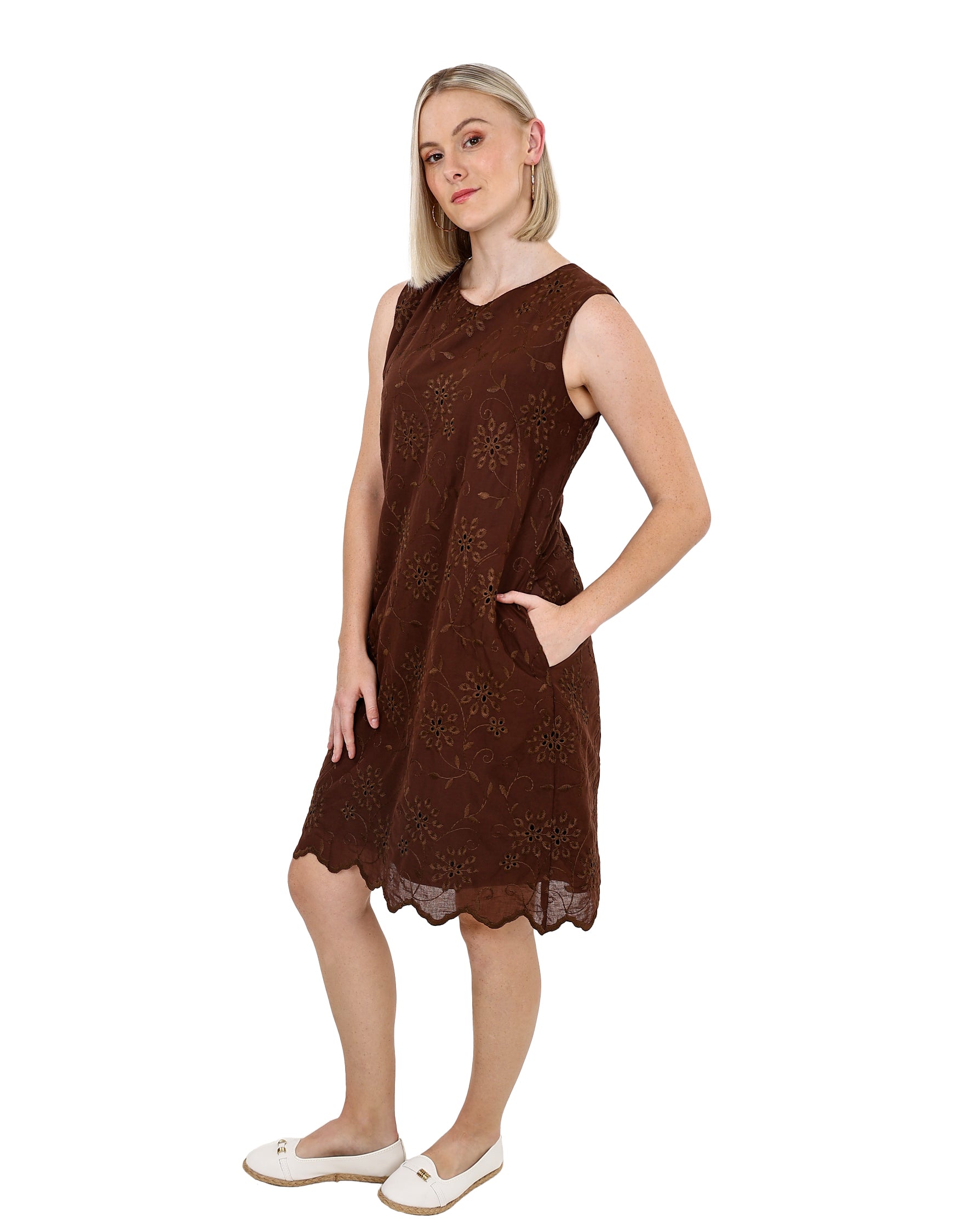 Sleeveless Chocolate Anglaise Shift Dress