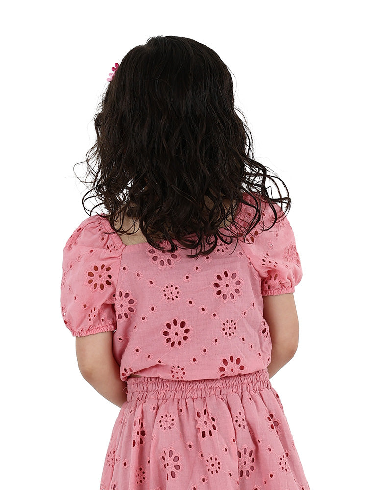 Short Puff Sleeve Anglaise Cropped Blouse