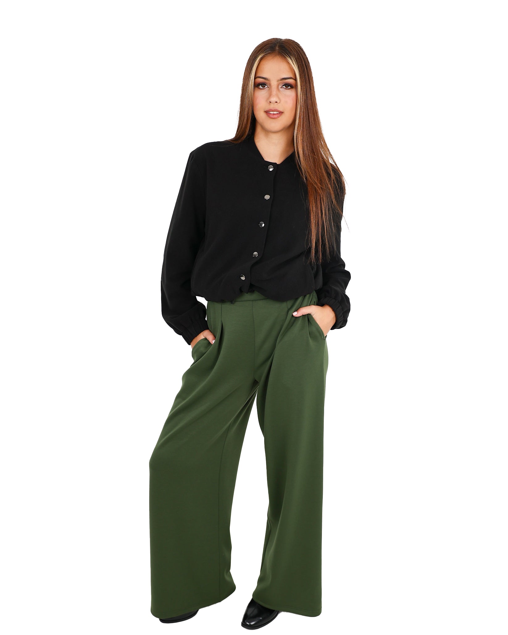 Olive Flared Scuba Pants