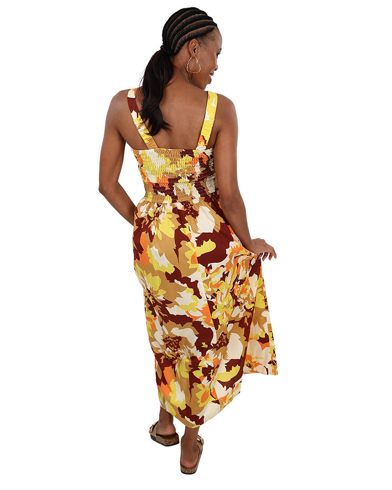 Strappy Orange Smocked Maxi Dress