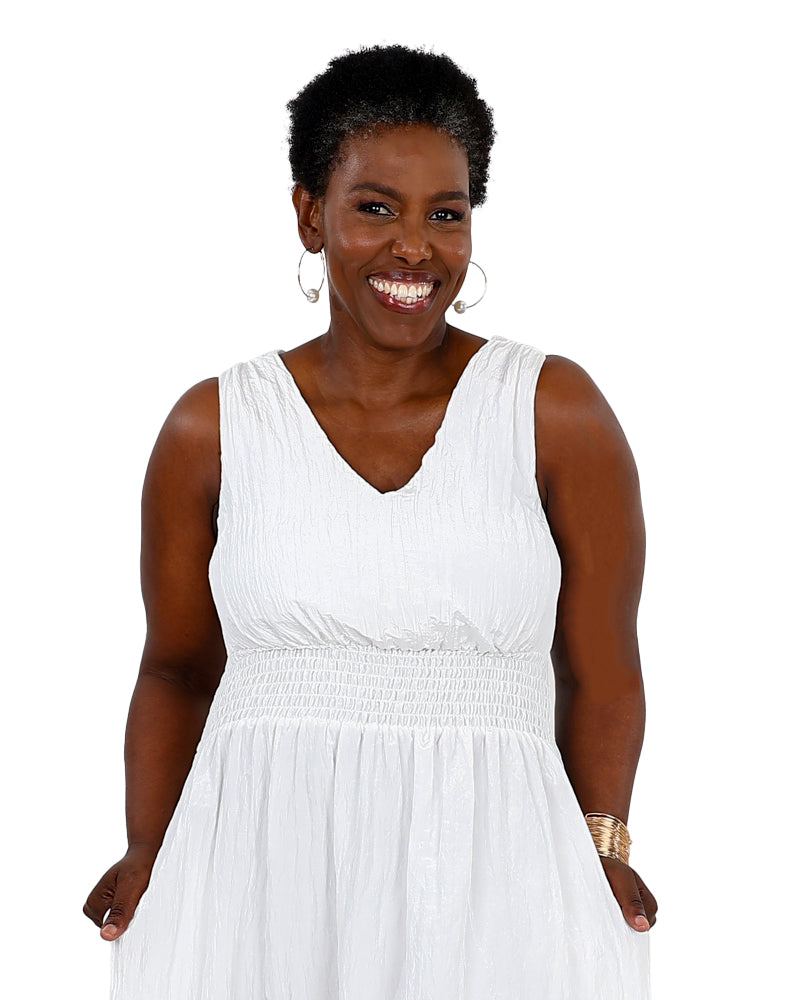 White Textured Sleeveless Maxi Dress