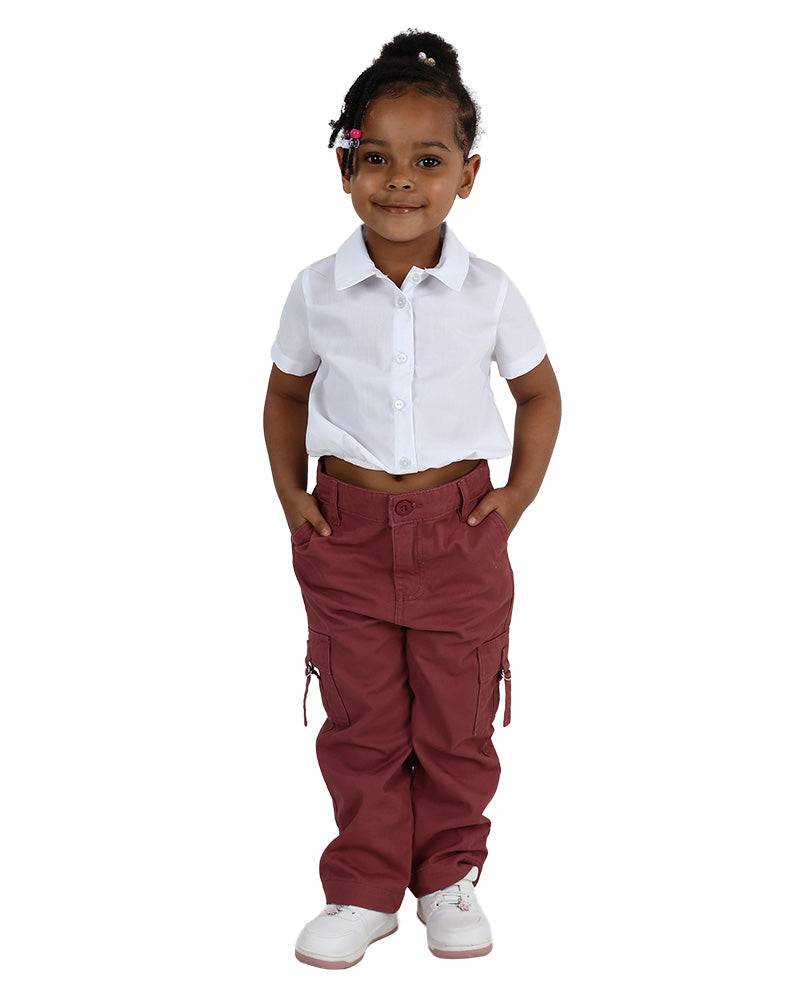 Short Sleeve White Elastic Waist Cropped Shirt