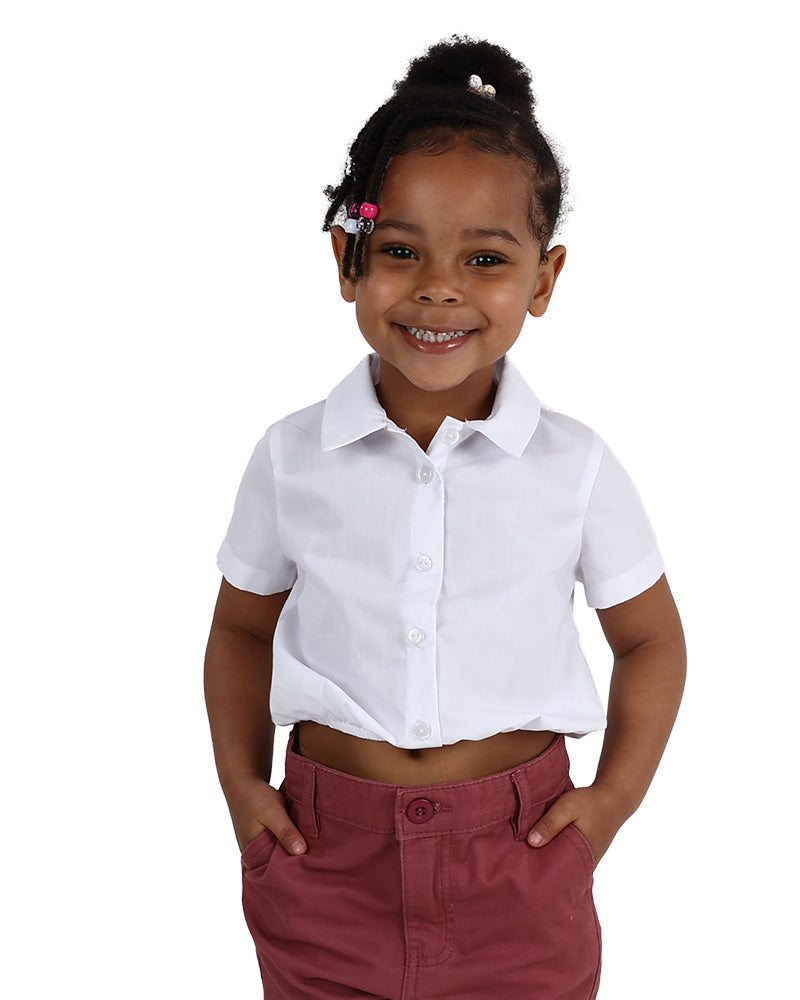 Short Sleeve White Elastic Waist Cropped Shirt