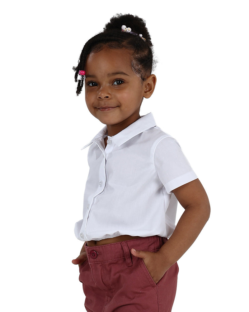 Short Sleeve White Elastic Waist Cropped Shirt