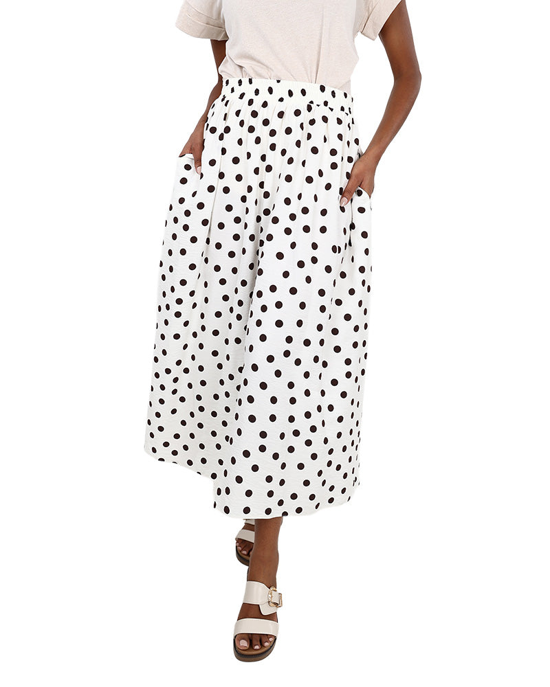 Elasticated Chocolate Polka Dot Maxi Skirt