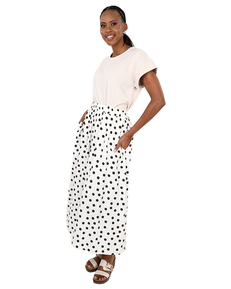 Elasticated Chocolate Polka Dot Maxi Skirt
