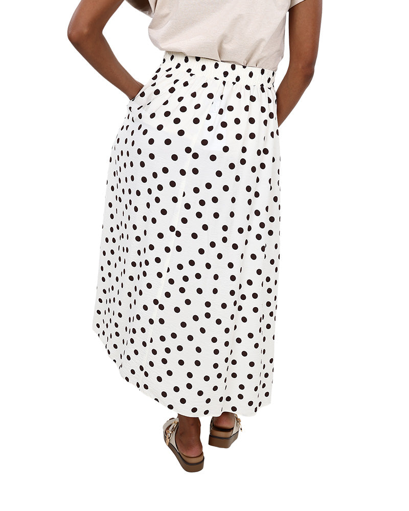 Elasticated Chocolate Polka Dot Maxi Skirt