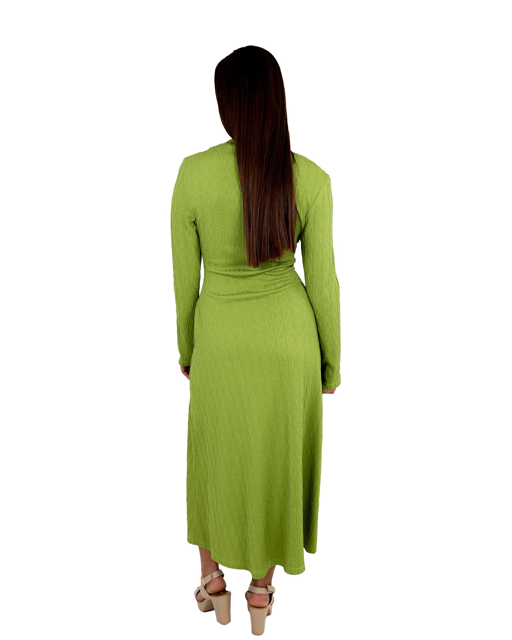 Green Long Sleeve Jacquard Maxi Dress
