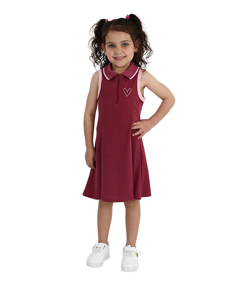 Berry Tennis Dress Inspired Zip Up Knee Length Dress