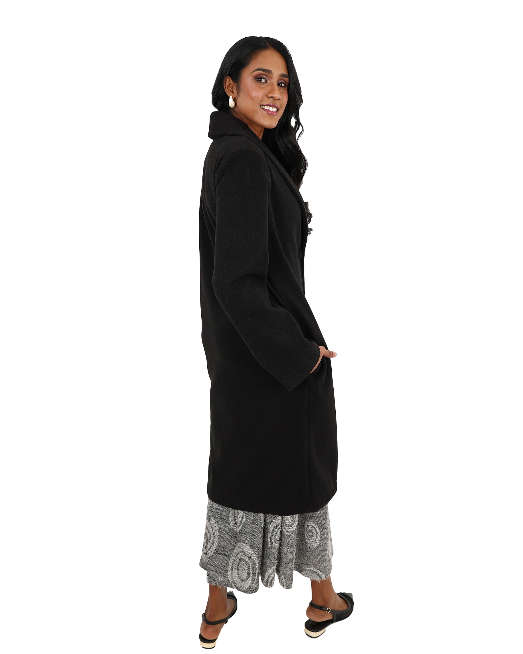 Black Twill Melton Coat