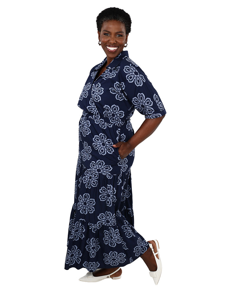 Short Sleeve Collared Midi Dress