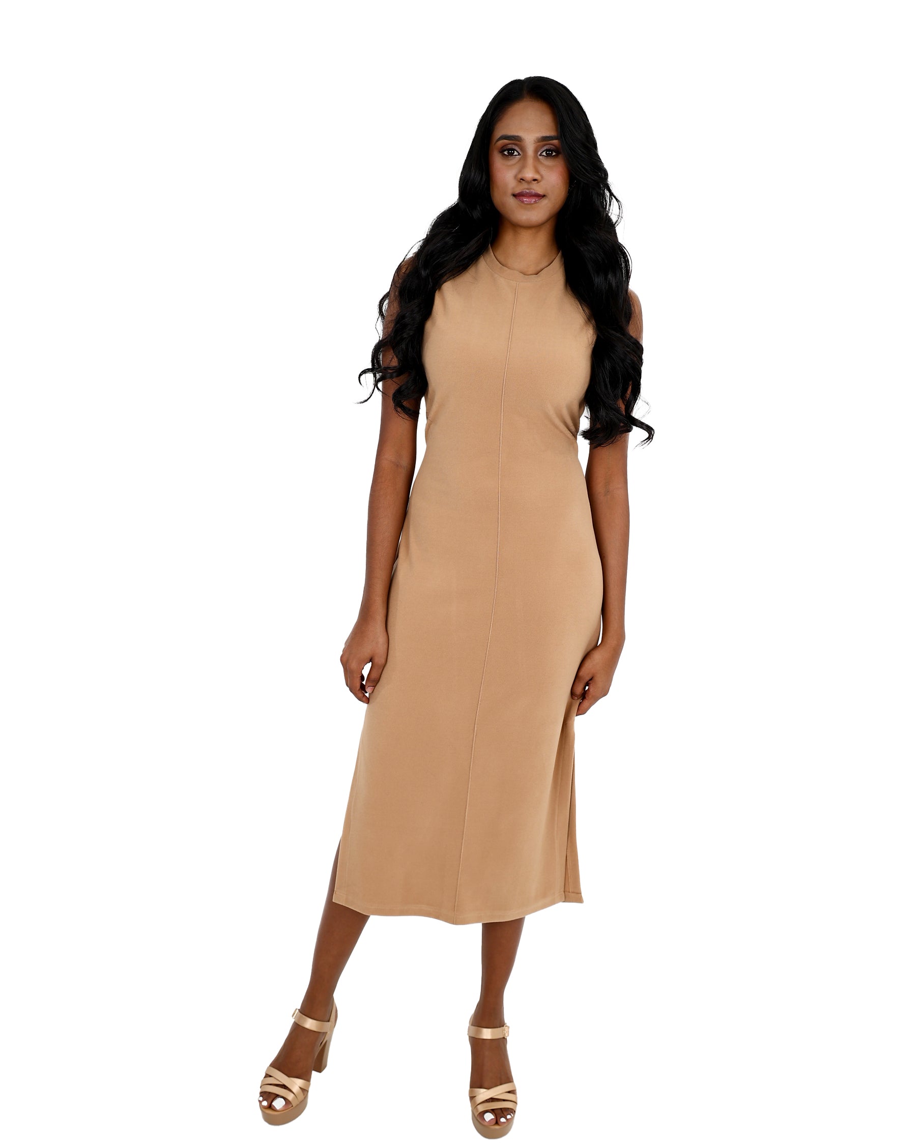 Sleeveless Pin Tuck Column Dress