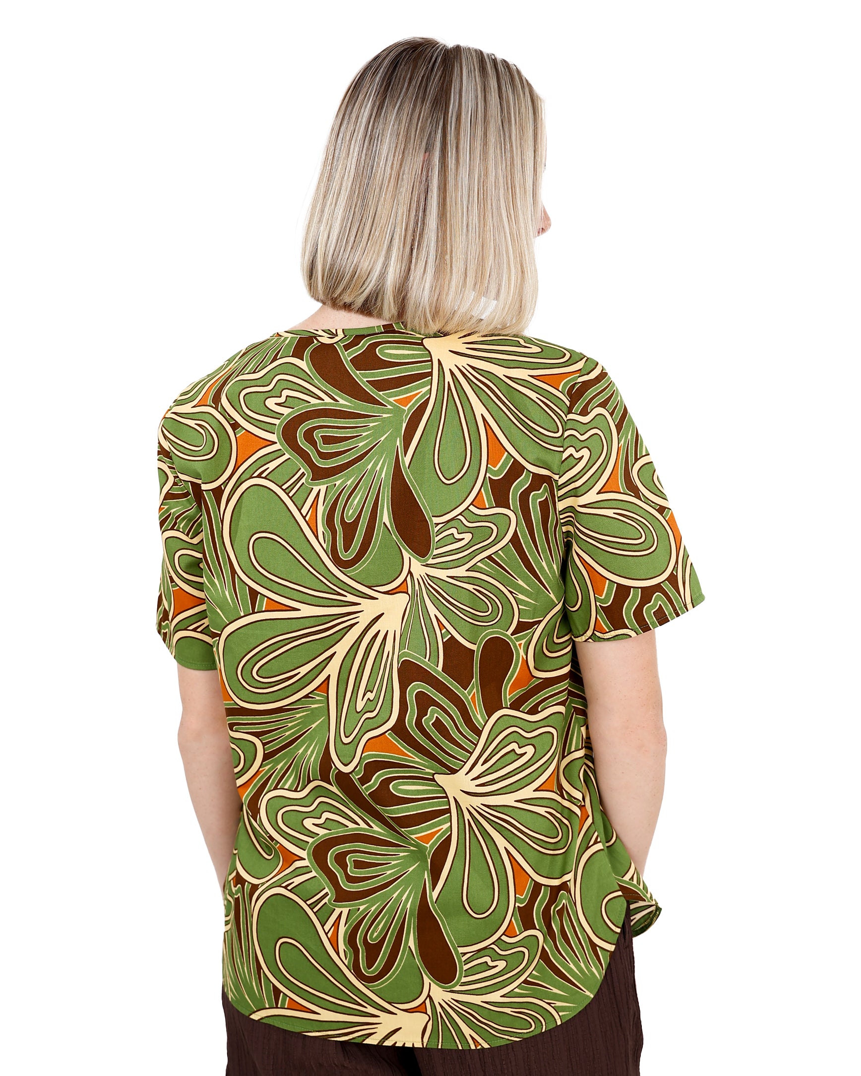 Short Sleeve Sage Floral Printed Blouse