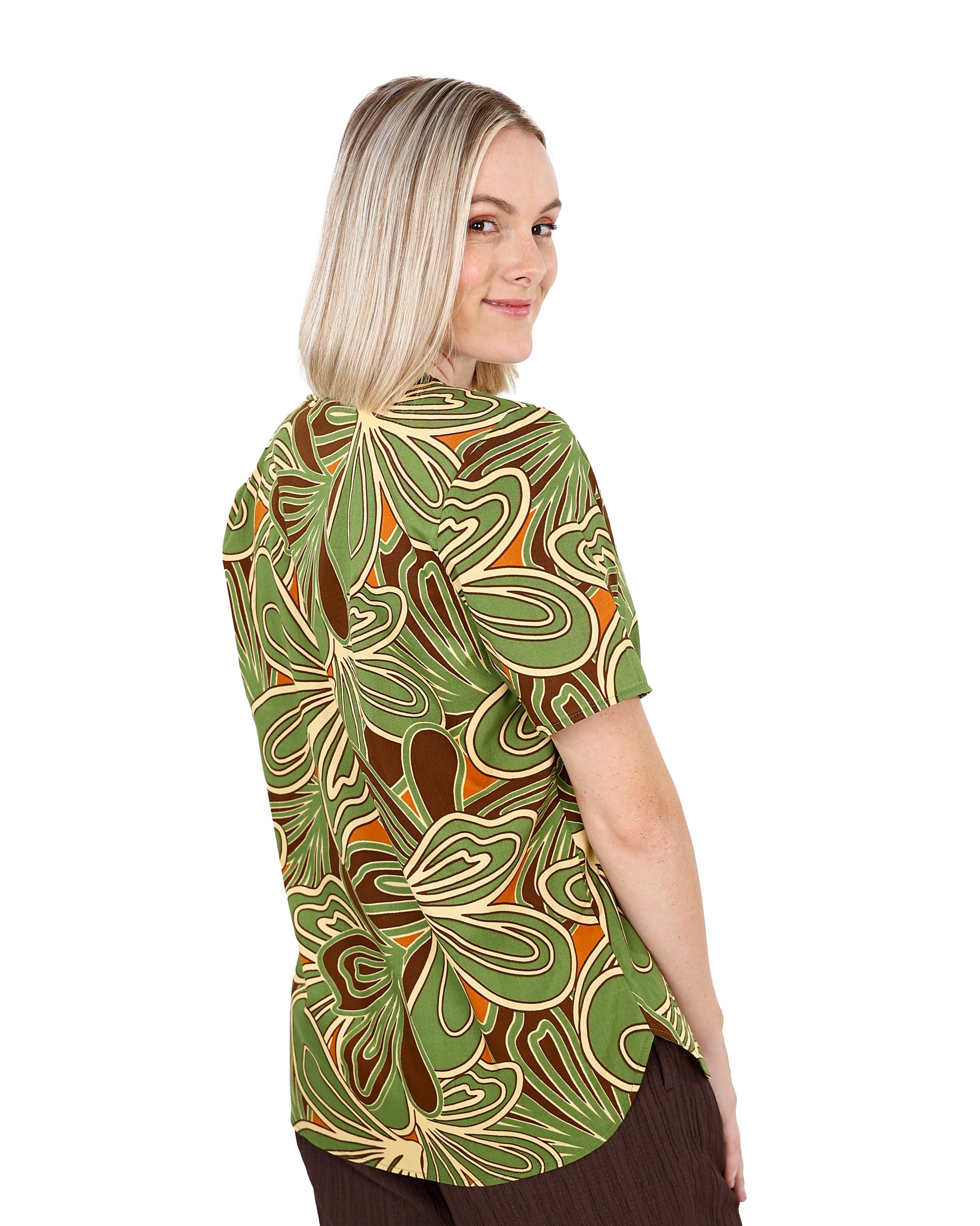 Short Sleeve Sage Floral Printed Blouse