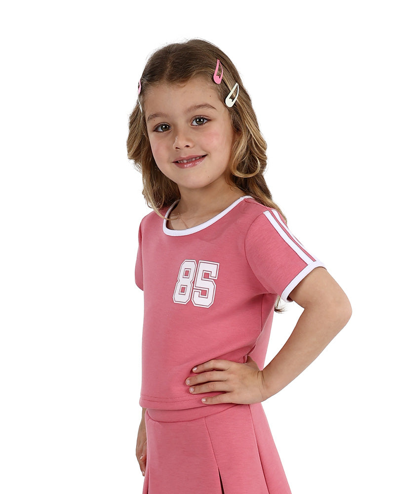 Short Sleeve Dusty Pink Ringer Crop T-Shirt