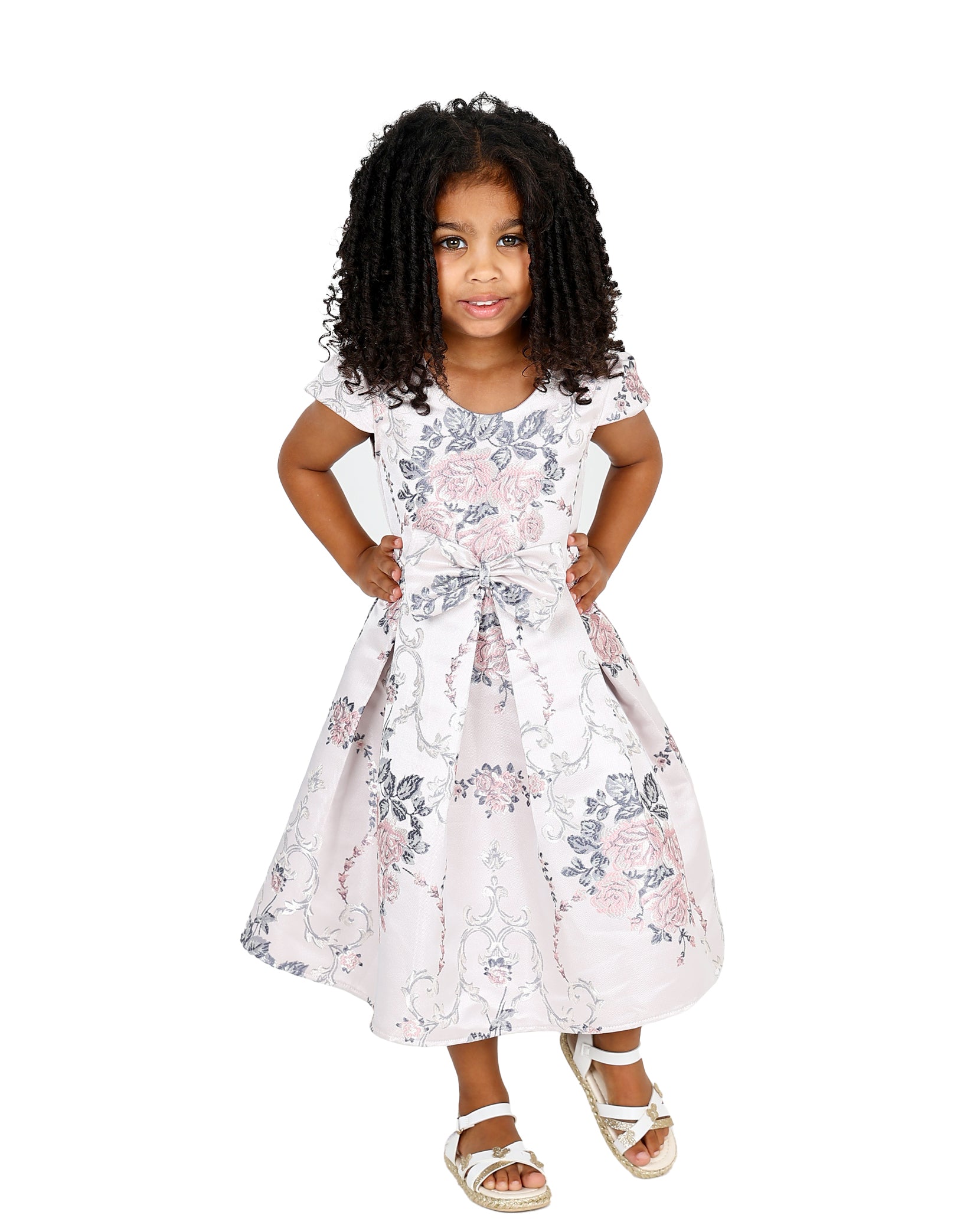 Cap Sleeve Pleated Jacquard Party Dress