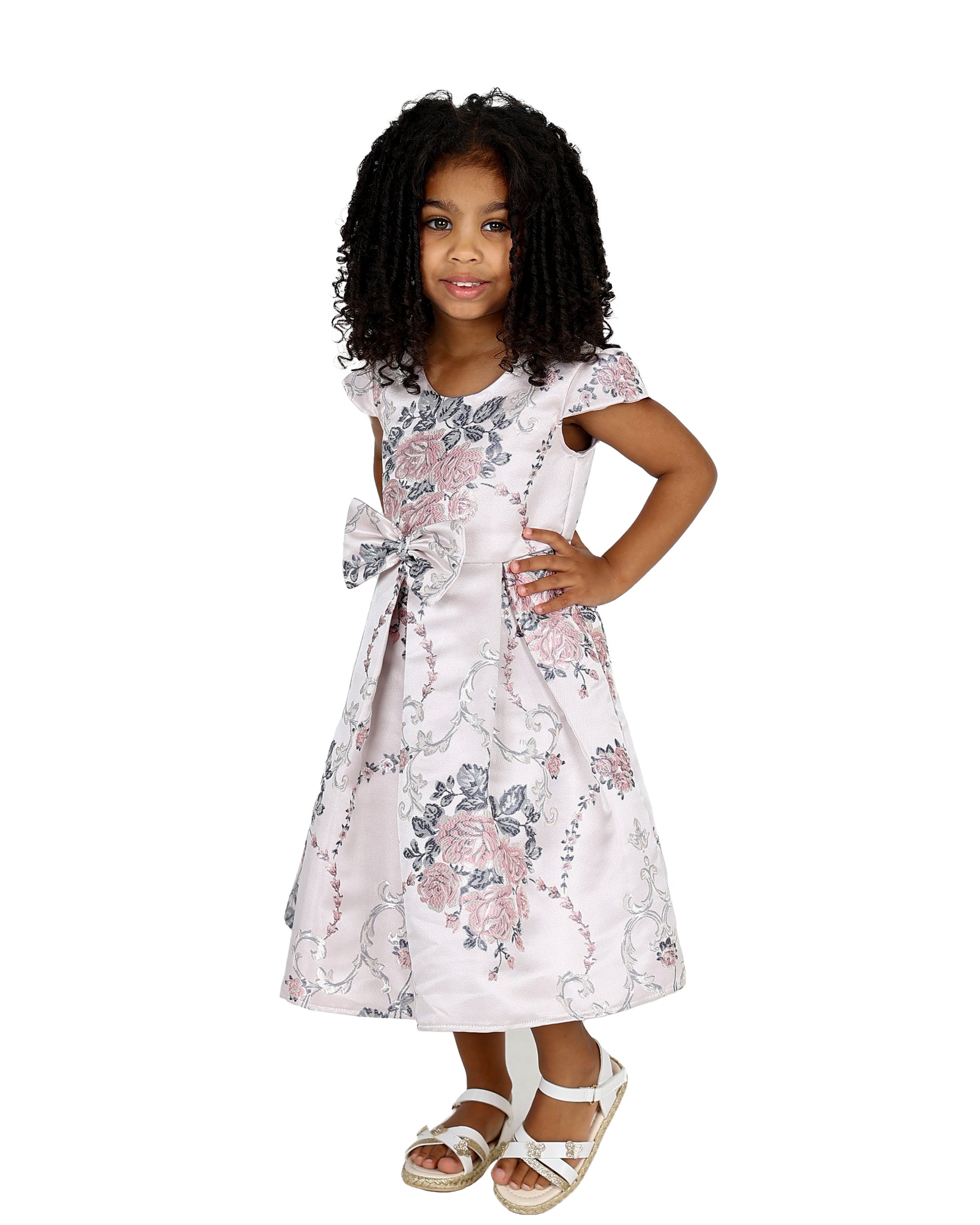 Cap Sleeve Pleated Jacquard Party Dress