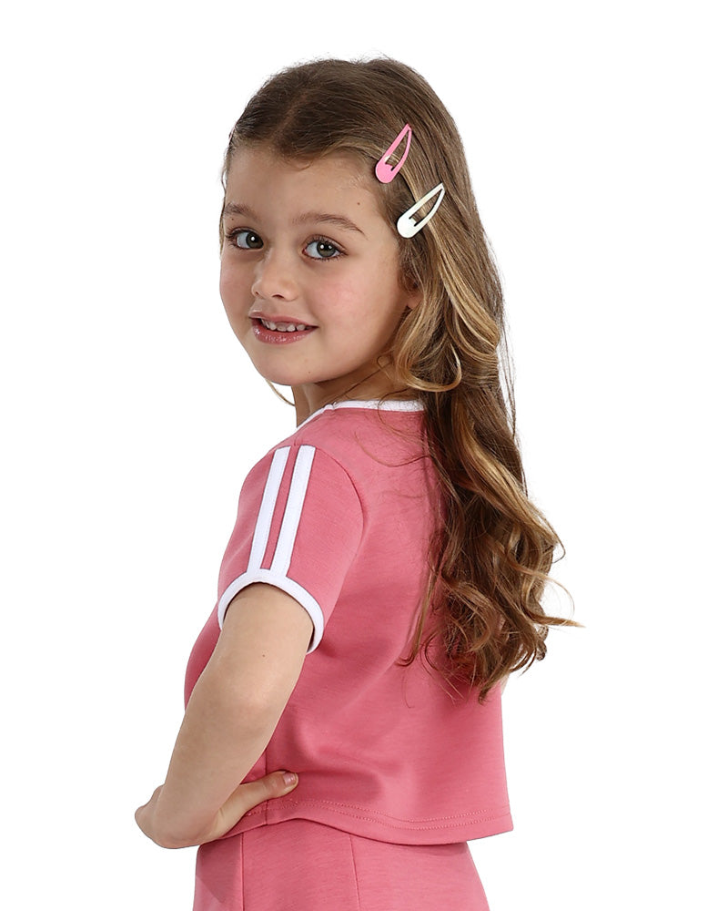 Short Sleeve Dusty Pink Ringer Crop T-Shirt