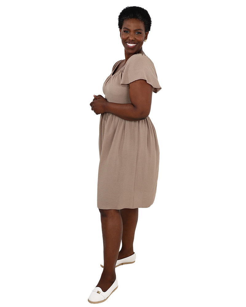 Stone Flutter Sleeve Knee Length Dress