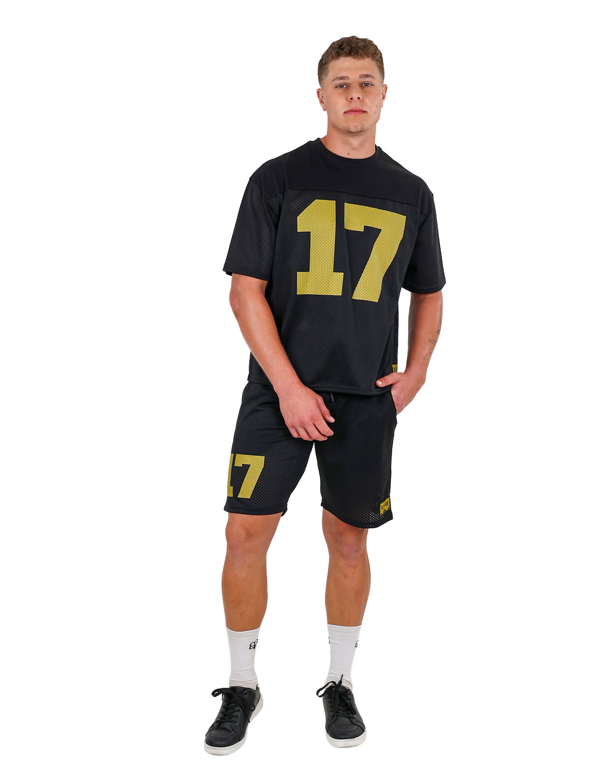 Black 17 Graphic Pull Up Birdseye Shorts