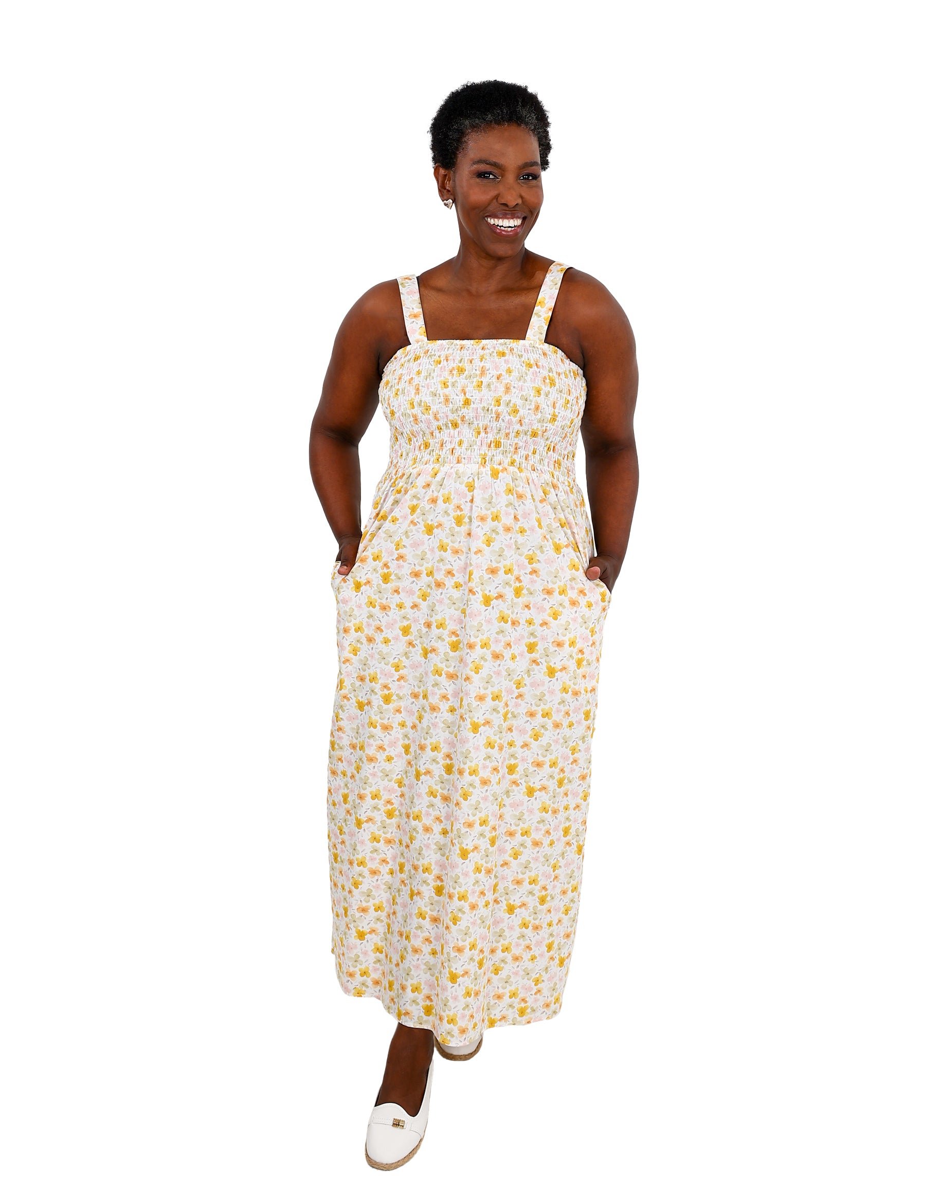 Strappy Pastel Yellow Smocked Maxi Dress
