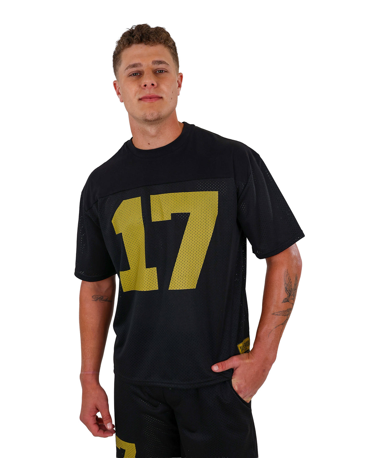 Short Sleeve Black 17 Graphic Boxy Birdseye T-Shirt