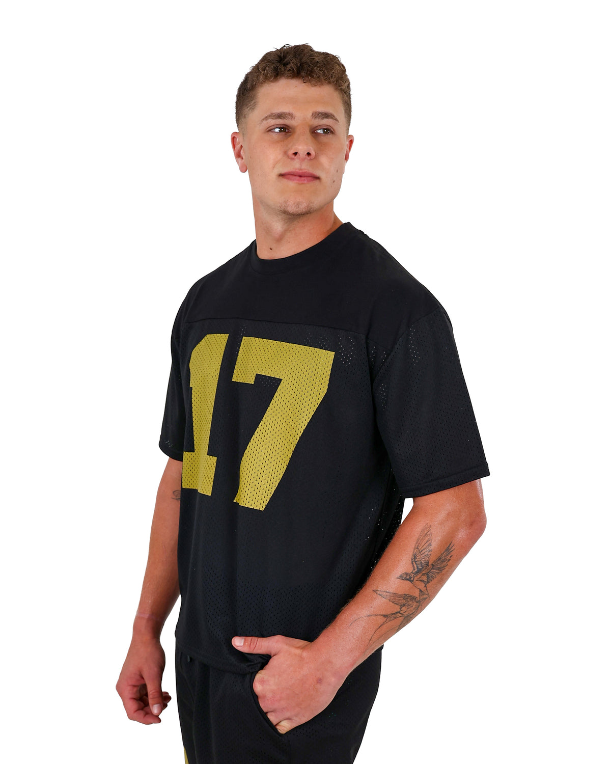 Short Sleeve Black 17 Graphic Boxy Birdseye T-Shirt