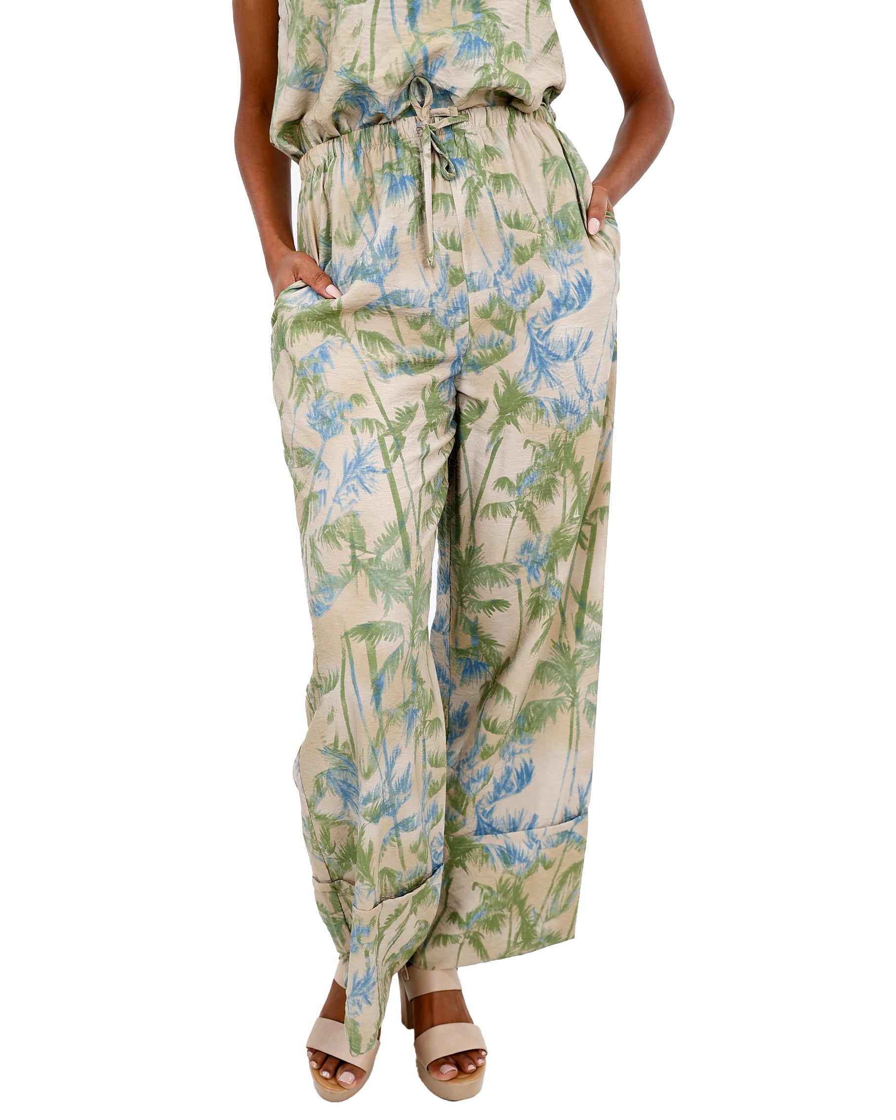 Palm Print Co-Ord Elasticated Pants