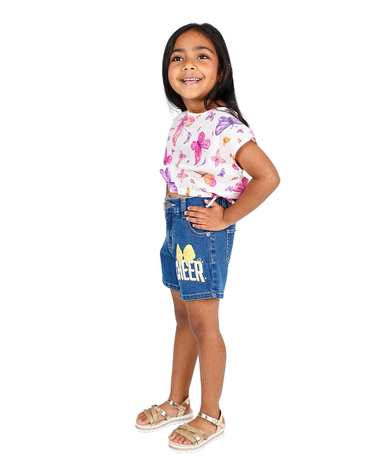 Medium Indigo Cheer Graphic Denim Shorts