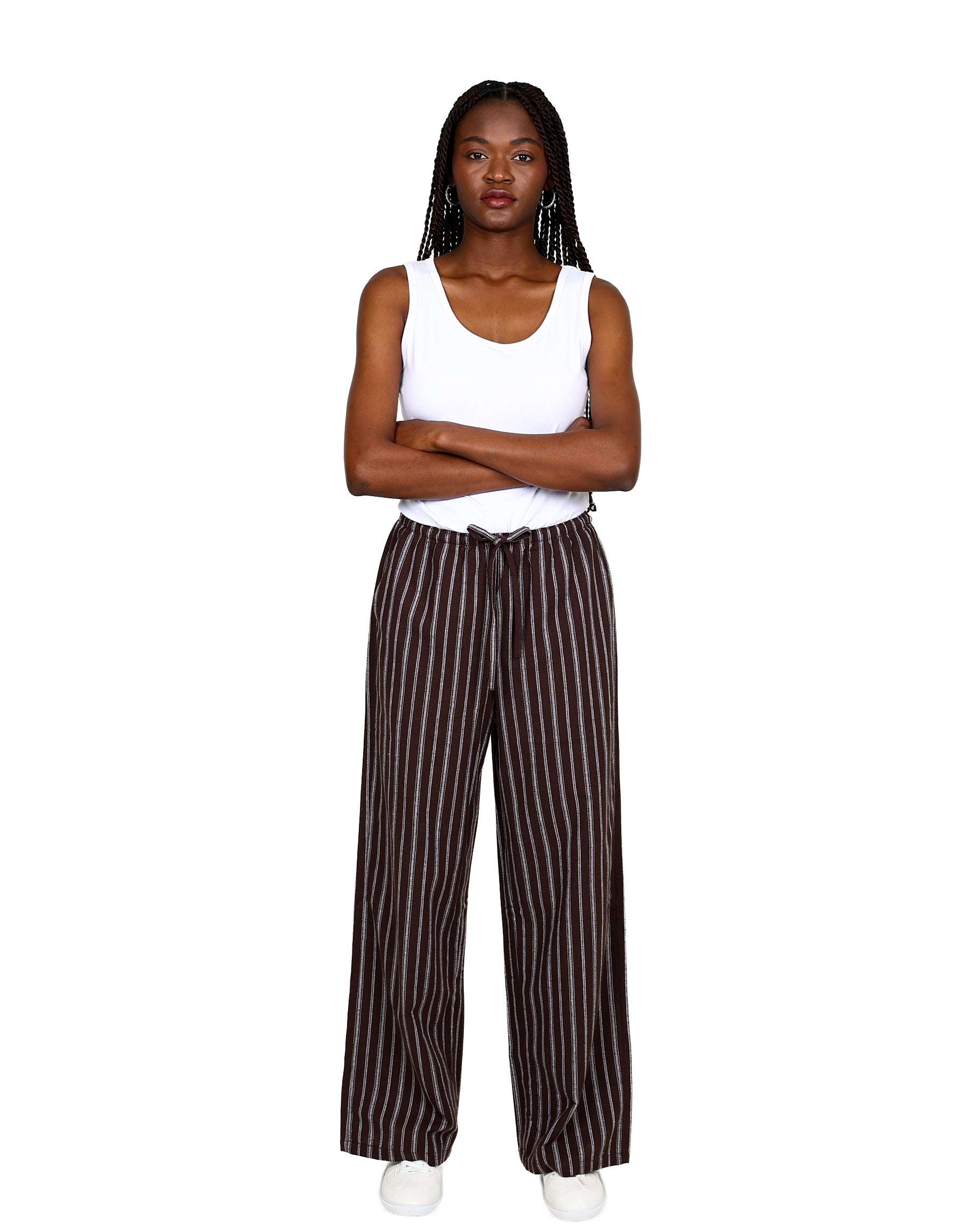 Chocolate Striped Wide Leg Pull Up Pants
