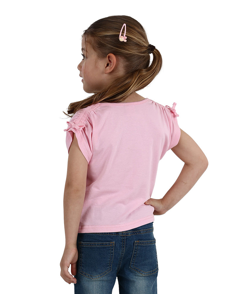 Short Ruched Sleeve Believe In Dreams Graphic Print T-Shirt