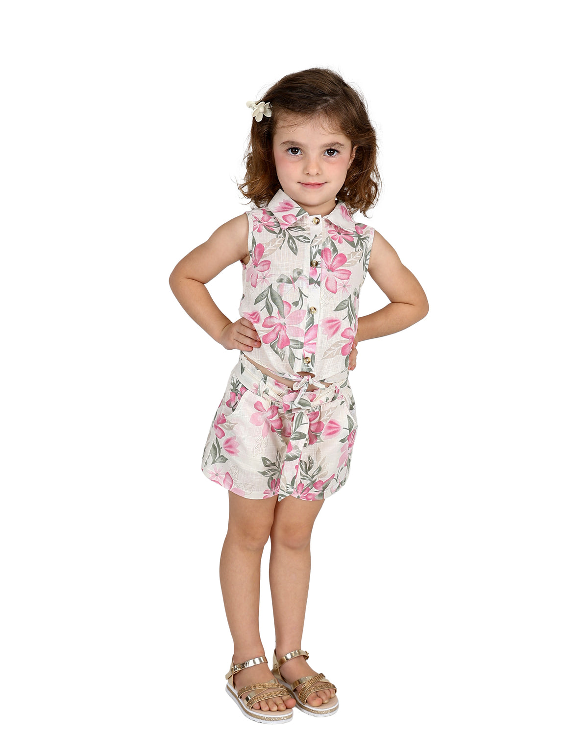 Sleeveless Cream Floral Print Shirt