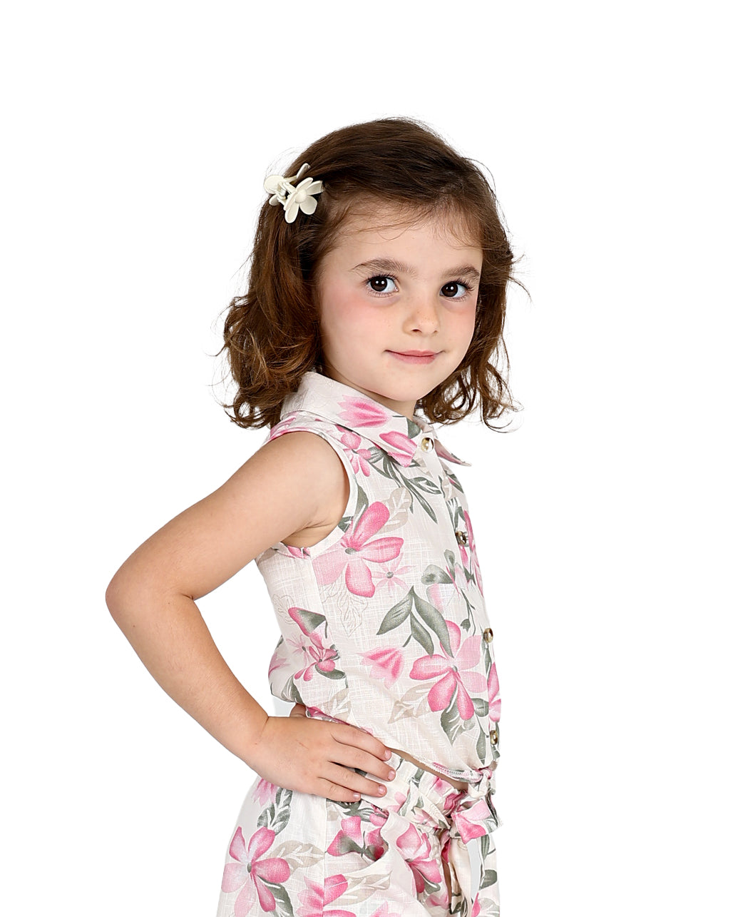 Sleeveless Cream Floral Print Shirt