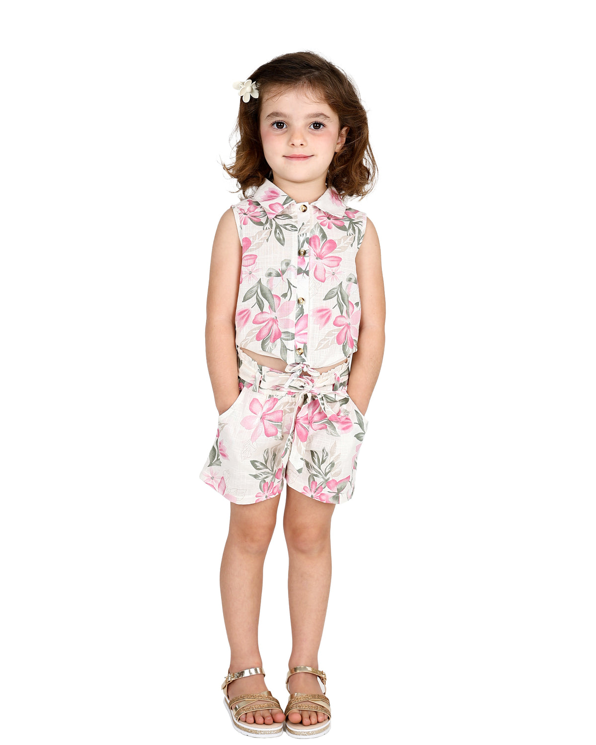 Cream Floral Print Shorts
