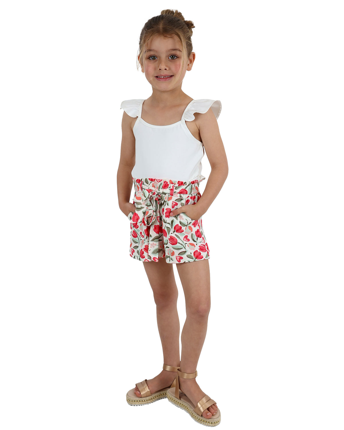Floral Print Paperbag Shorts