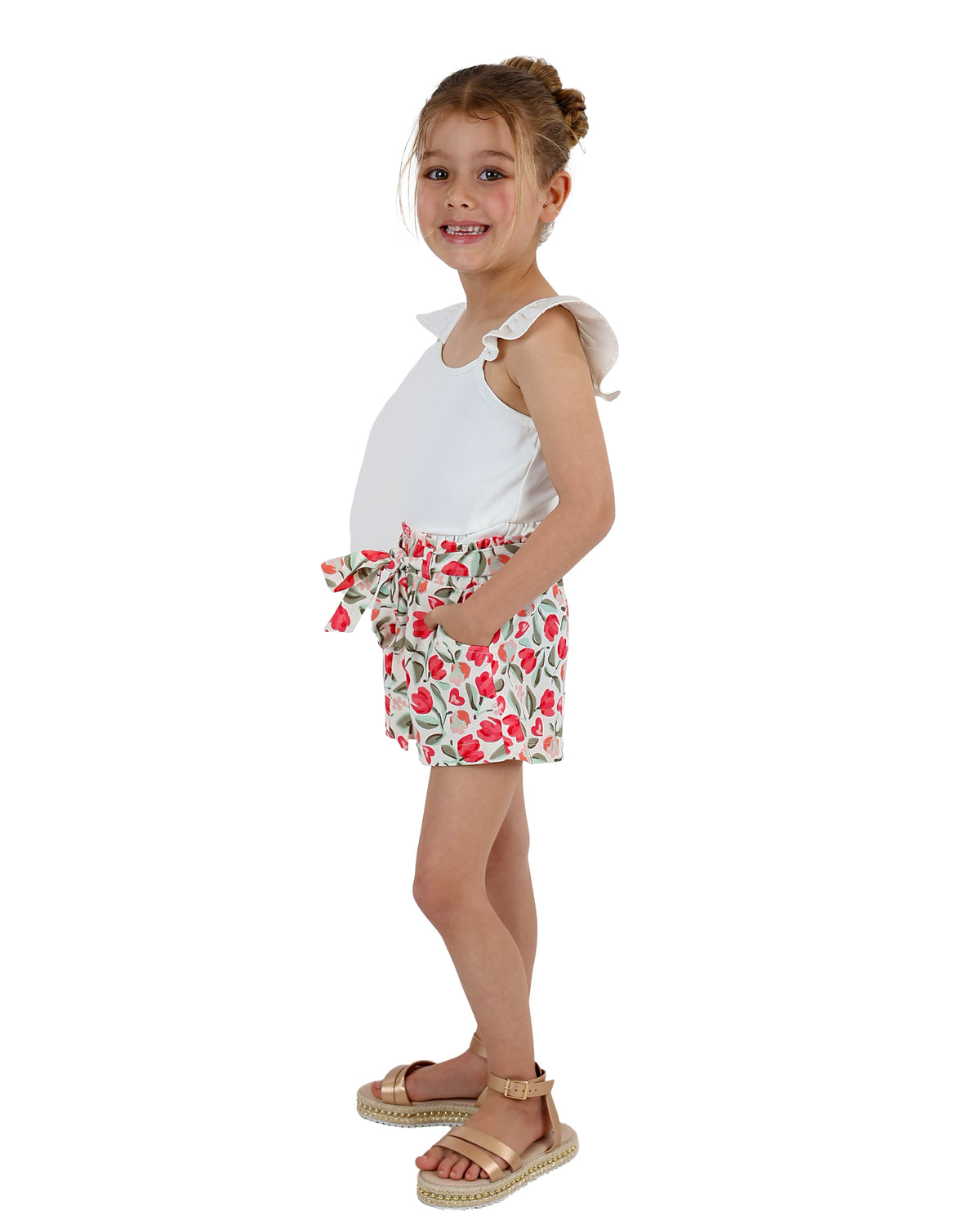 Floral Print Paperbag Shorts