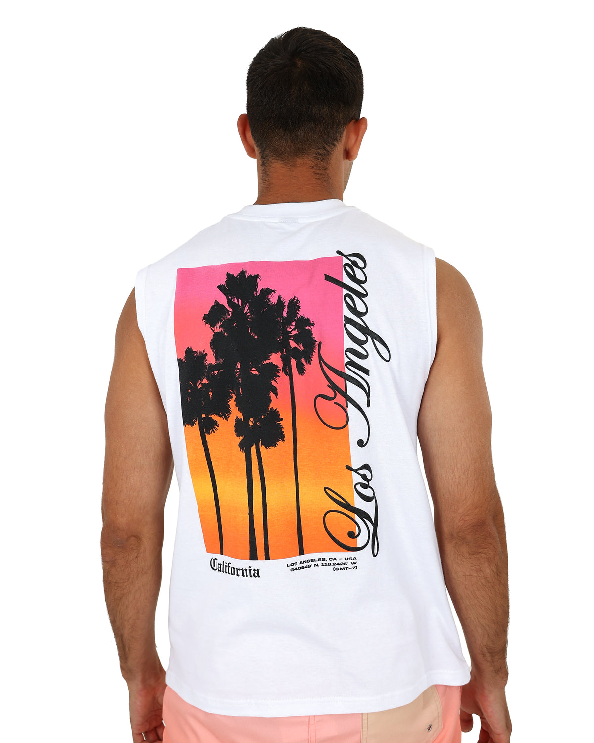 Sleeveless White LA Sunset Graphic Vest