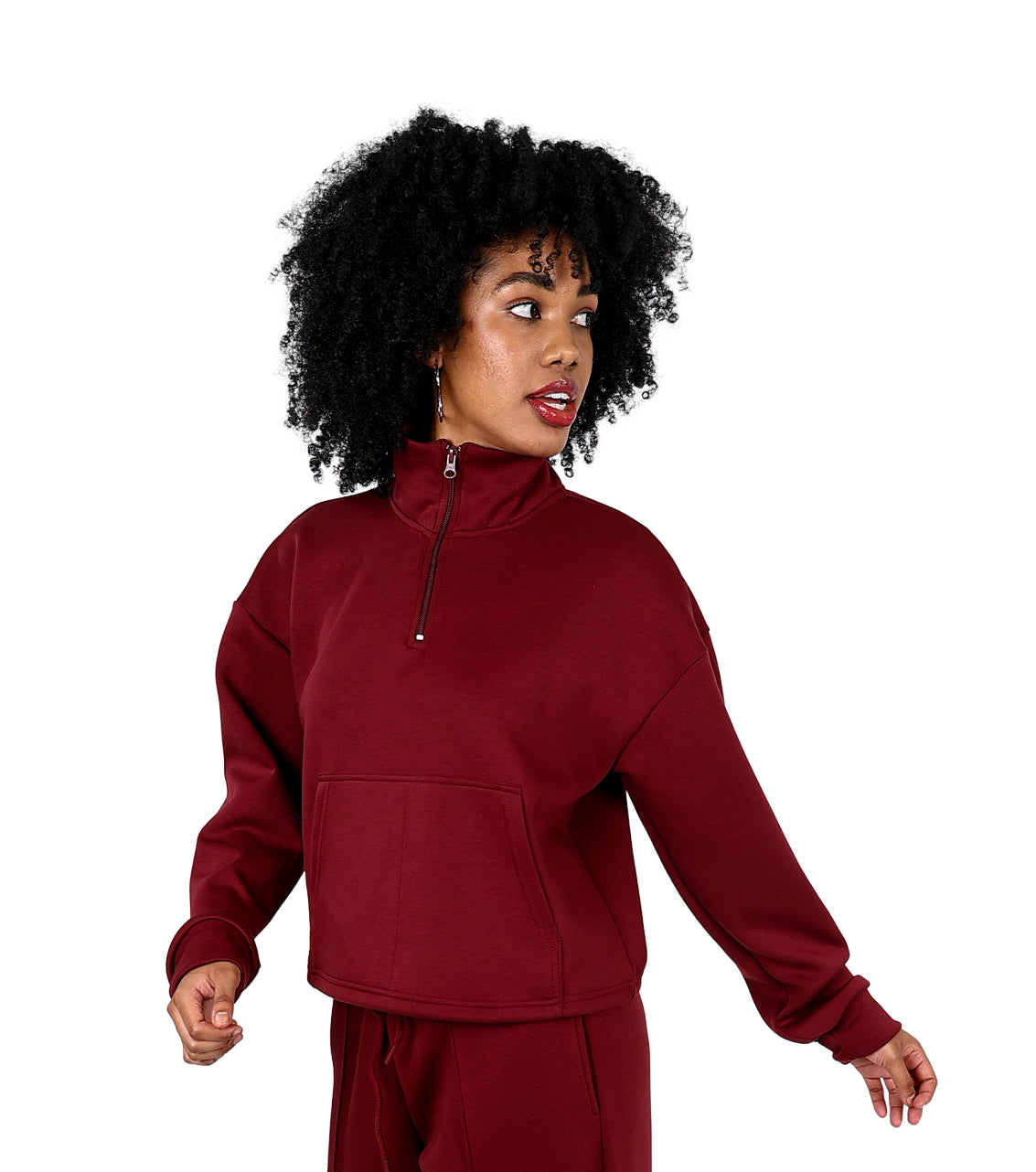 Burgundy 3/4 Zip Soft Touch Active Top