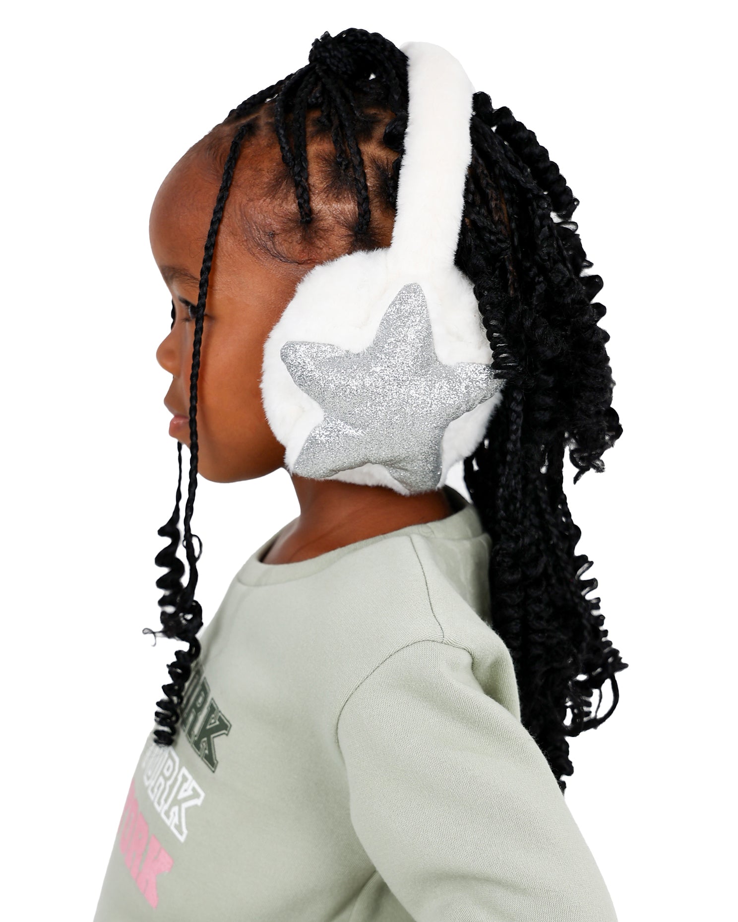 White Plush With Silver Shimmer Star Earmuff