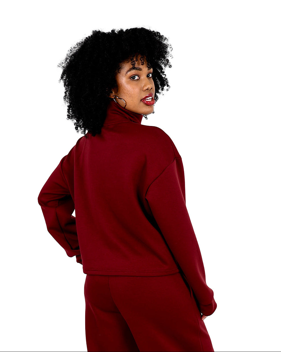 Burgundy 3/4 Zip Soft Touch Active Top