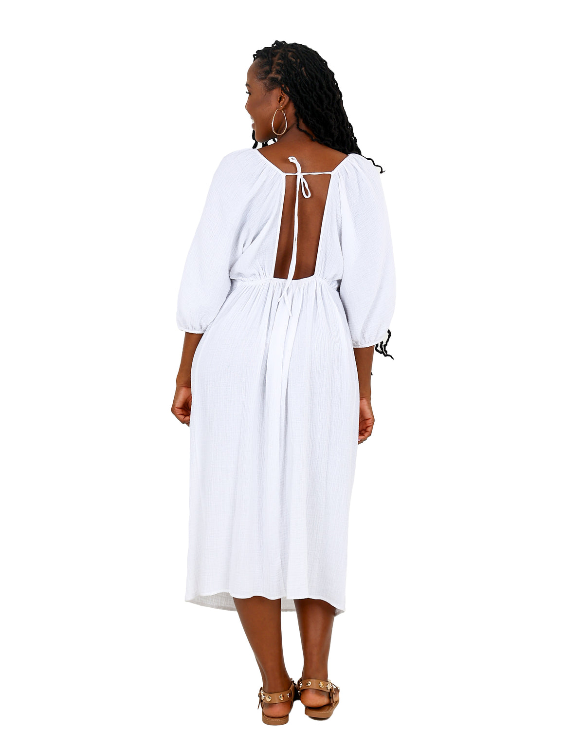 3/4 Sleeve White Muslin Kaftan