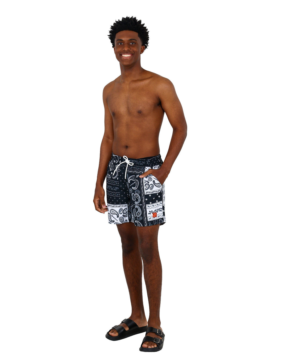 Black & White Bandana Print Swim Shorts