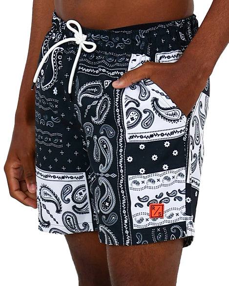 Black & White Bandana Print Swim Shorts